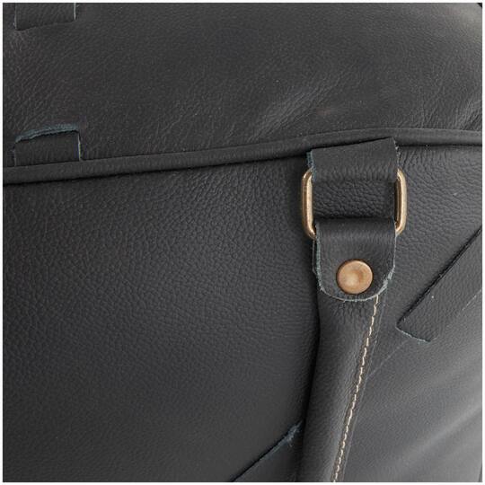 22" Leather Pouf with Woven Straps & Handles